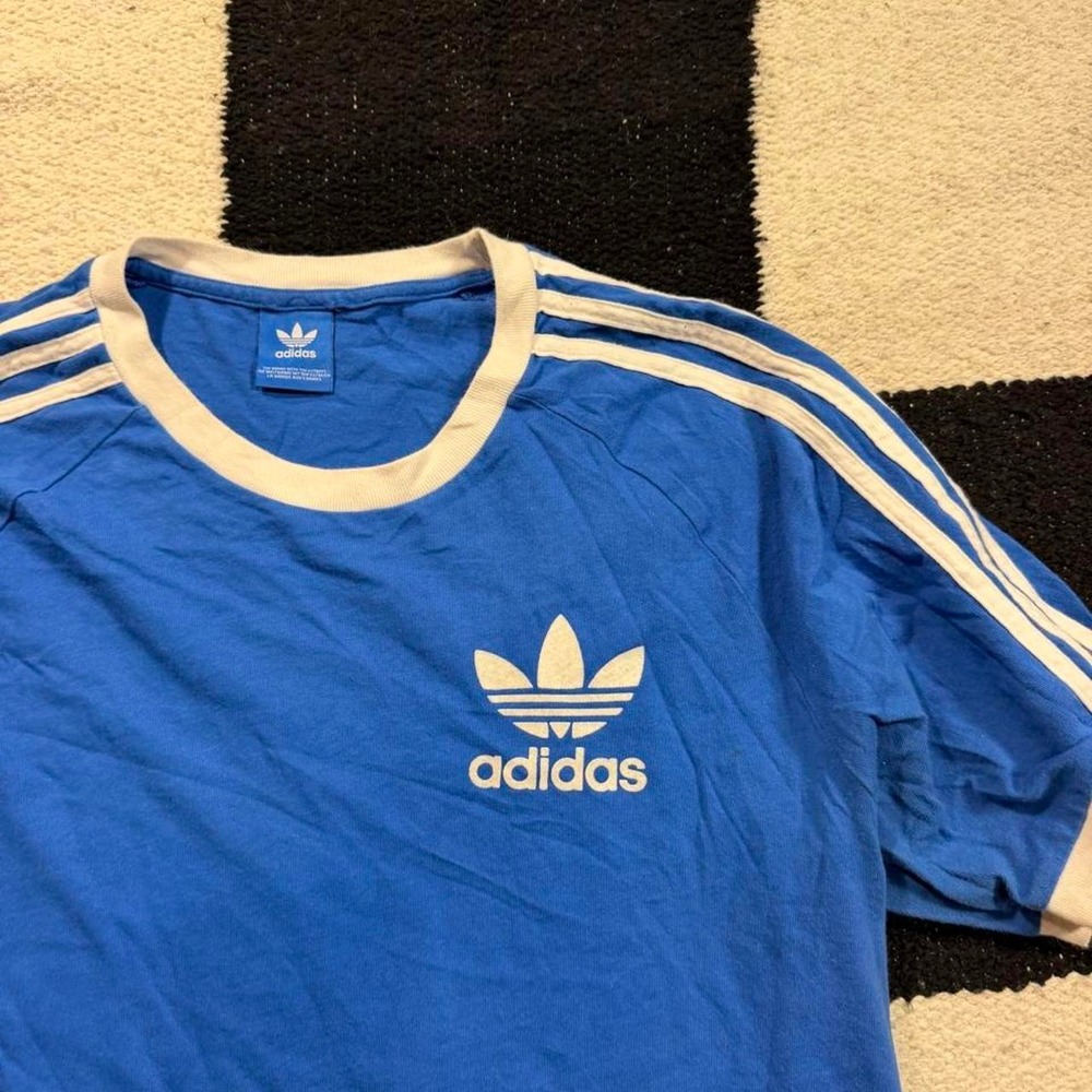 Adidas Originals Blue White Striped Ringer T-Shirt Mens Small Trefoil Logo Tee